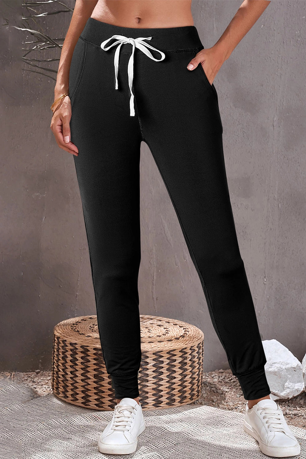 Laurie Black Drawstring Waist Pocketed Joggers