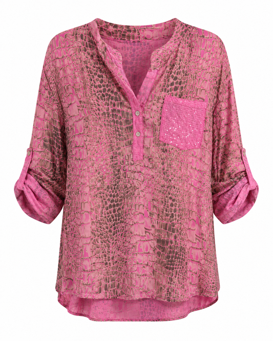 Paloma Printed One Pocket Sequin Top Pink Snake