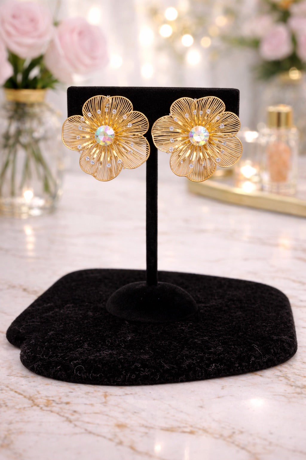Large Gold Flower Earrings