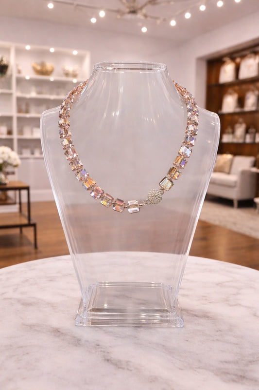 Light Pink Crystal Cube Magnetic Closure Necklace
