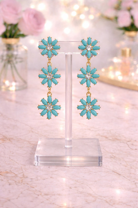 Triple Turquoise Flower Earrings