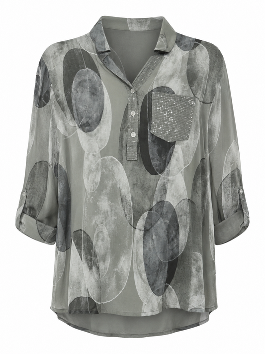 Paloma Printed One Pocket Sequin Top Green on Green