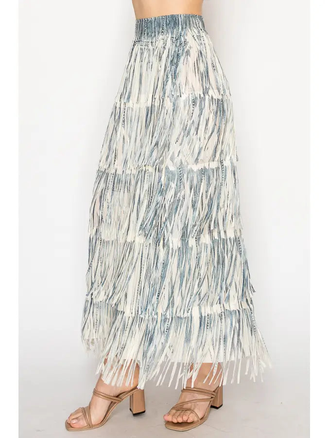 Dakota Layer Fringe Tiered Maxi Skirt 2 Denim
