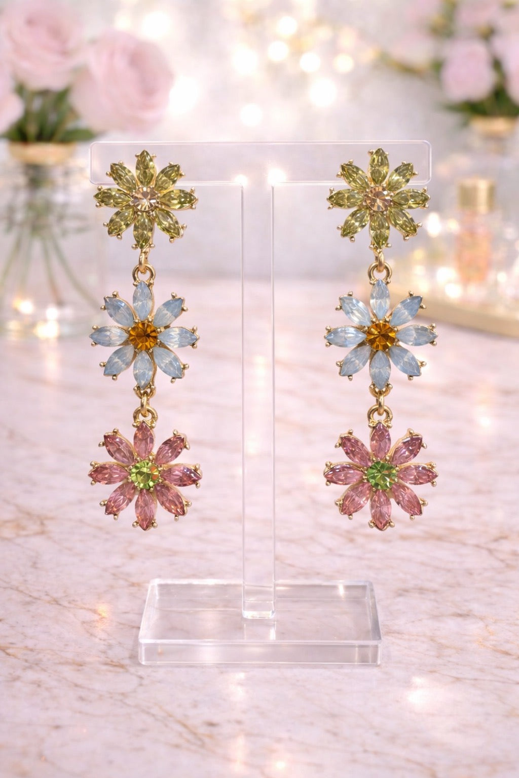 Multi Color Triple Flower Earrings