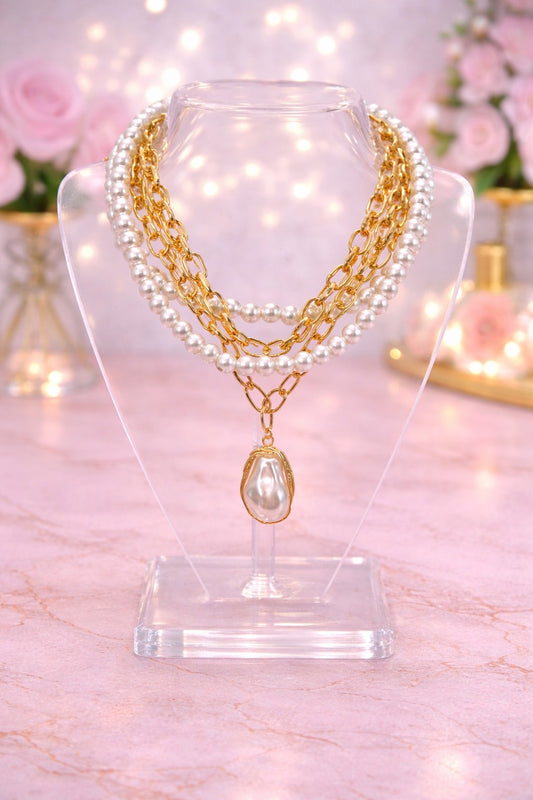 Pearl and Gold Multi Strand Necklace