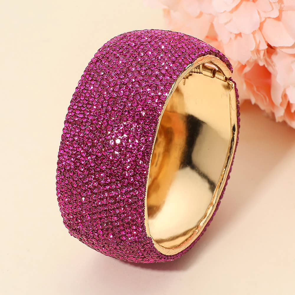 Wide Rhinestone Pearl Paved Hinged Evening Bangle Bracelet: Leopard