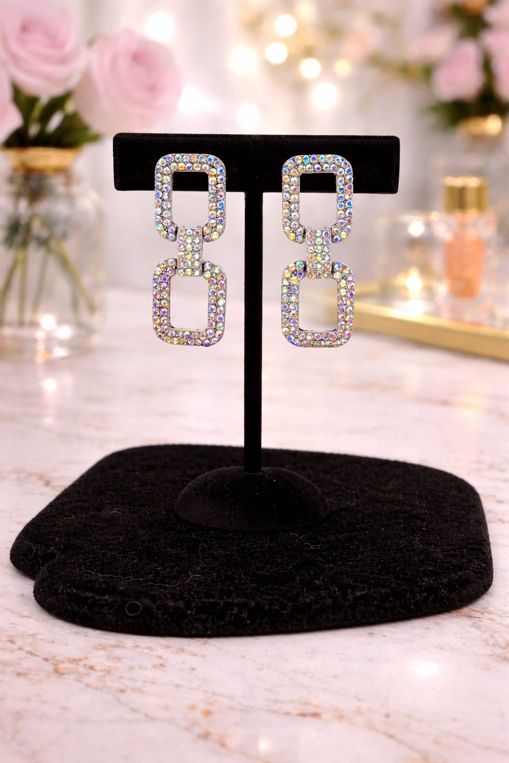 Square AB Stone Earrings