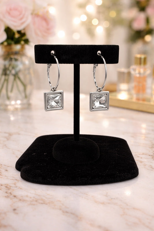 Clear Crystal Square Earrings