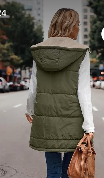 Sherpa Lined 3/4 length Puffer Vest Olive