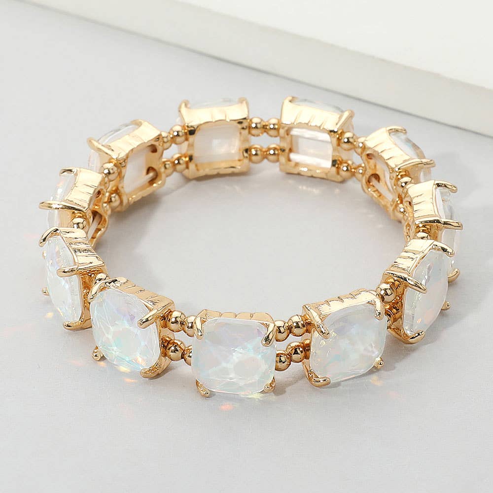 Cushion Square Stone Stretch Evening Bracelet: GCL