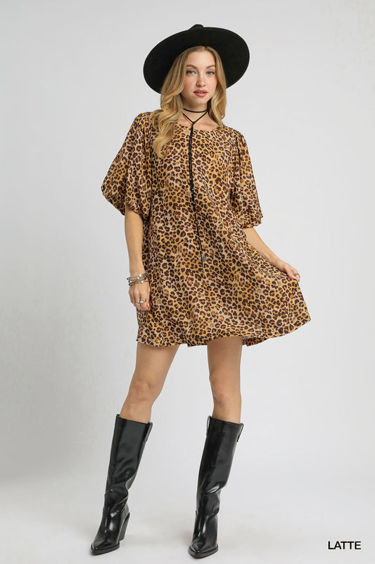 Becky Leopard Print Dress Latte