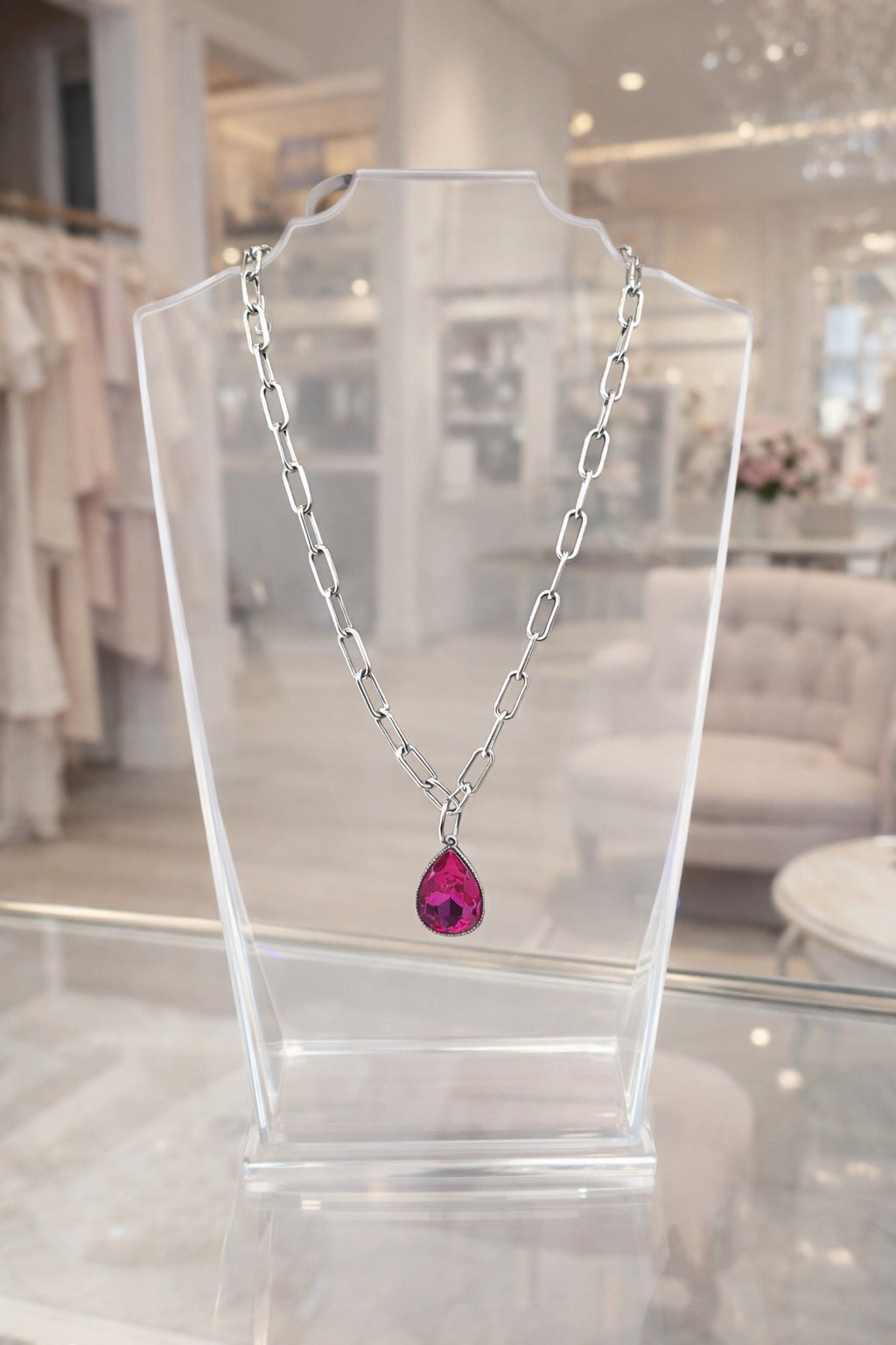 Hot Pink Teardrop Necklace