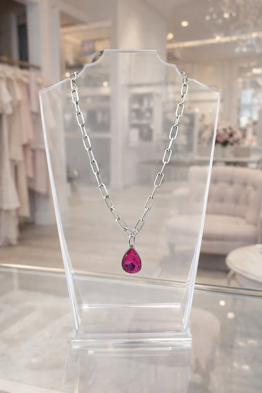 Hot Pink Teardrop Necklace