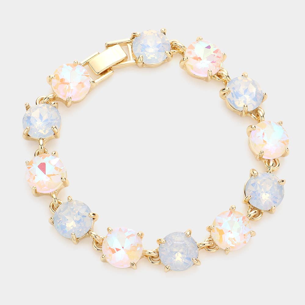 Round Stone Link Evening Bracelet: AB,Aqua