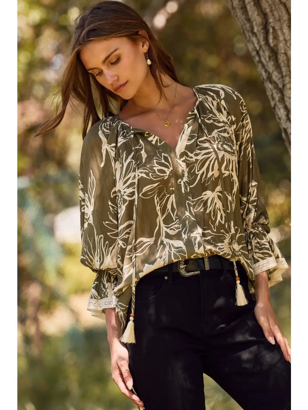 Sawyer Floral Printed Blouse Olive Multi