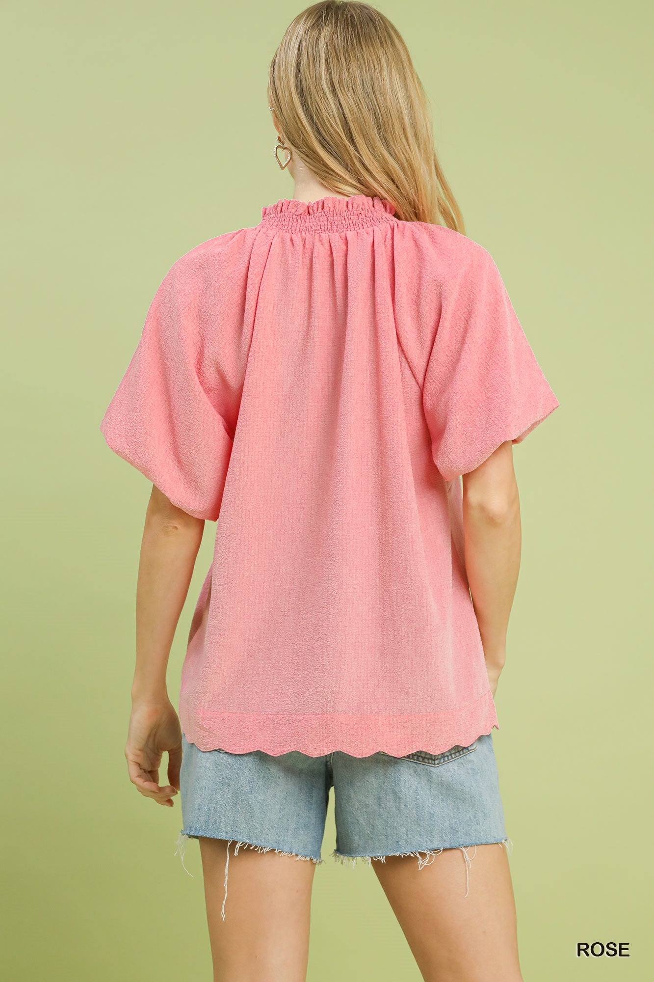 Aria Scalloped Hem Textured Blouse Rose