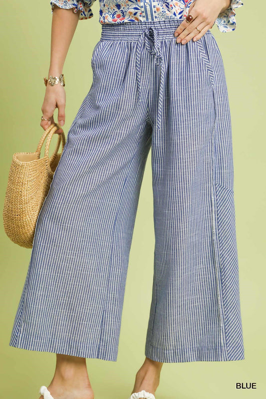 Saylor Linen Blend Striped Wide Leg Pants