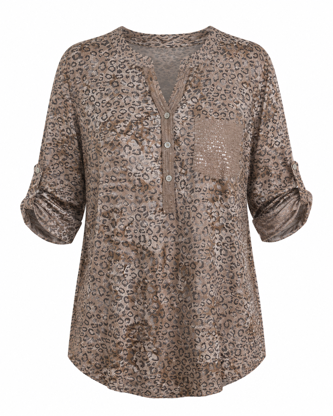Paloma Printed One Pocket Sequin Top Brown Leopard