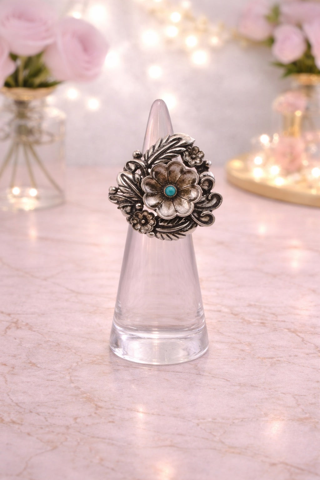 Western Floral Inspired Turquoise Ring