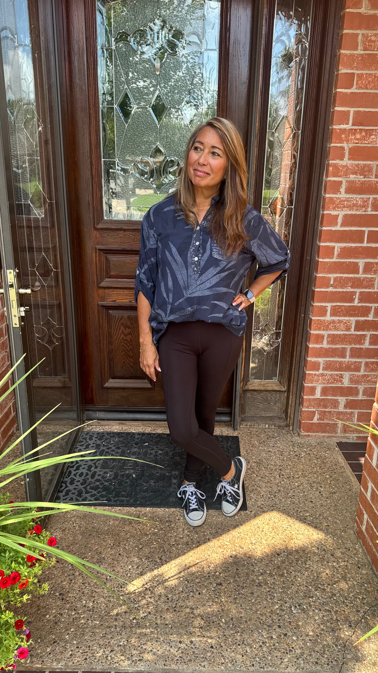 Paloma Printed One Pocket Sequin Top Blue
