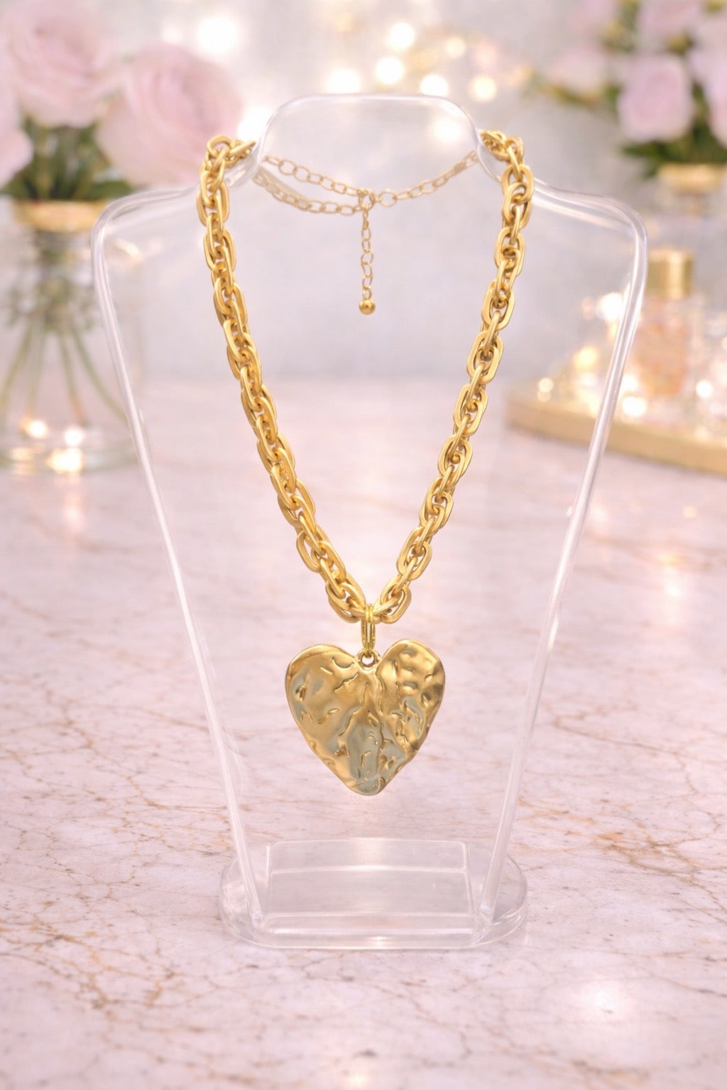 Matte Gold Heart Necklace