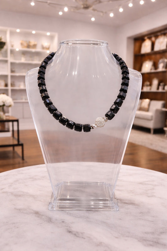 Black Crystal Cube Magnetic Closure Necklace