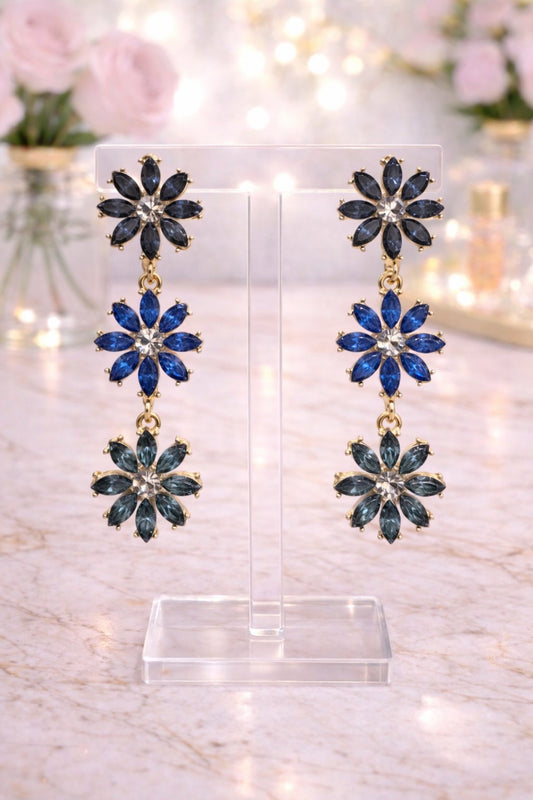 Blue Triple Flower Earrings