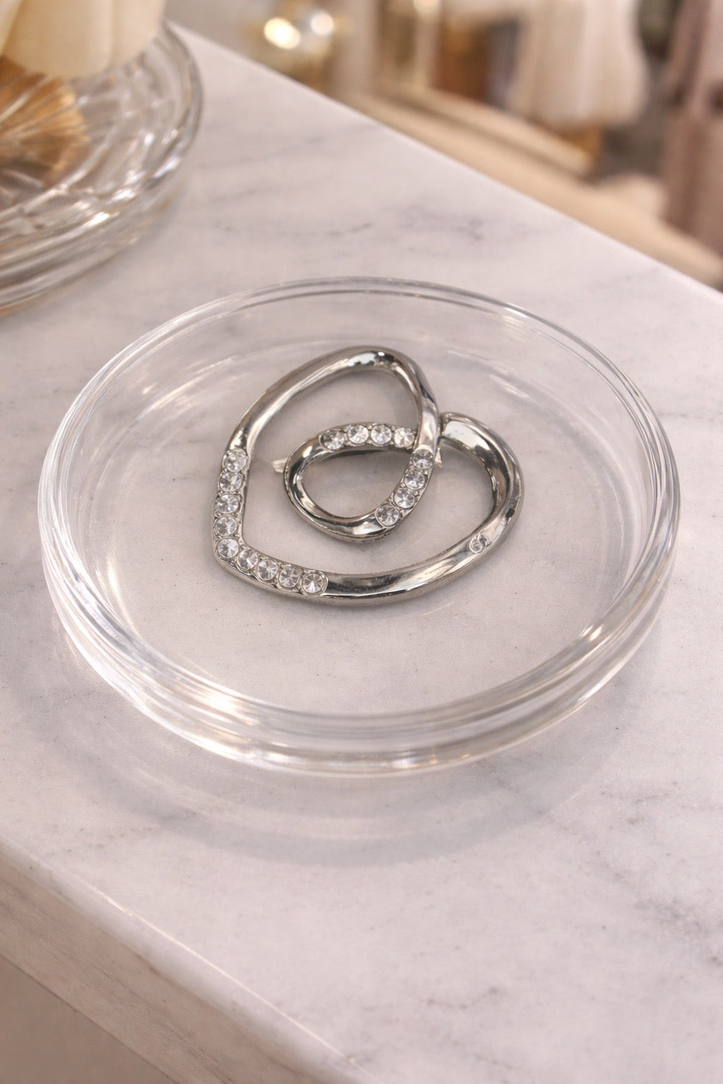Silver Crystal Heart T-Shirt Tie