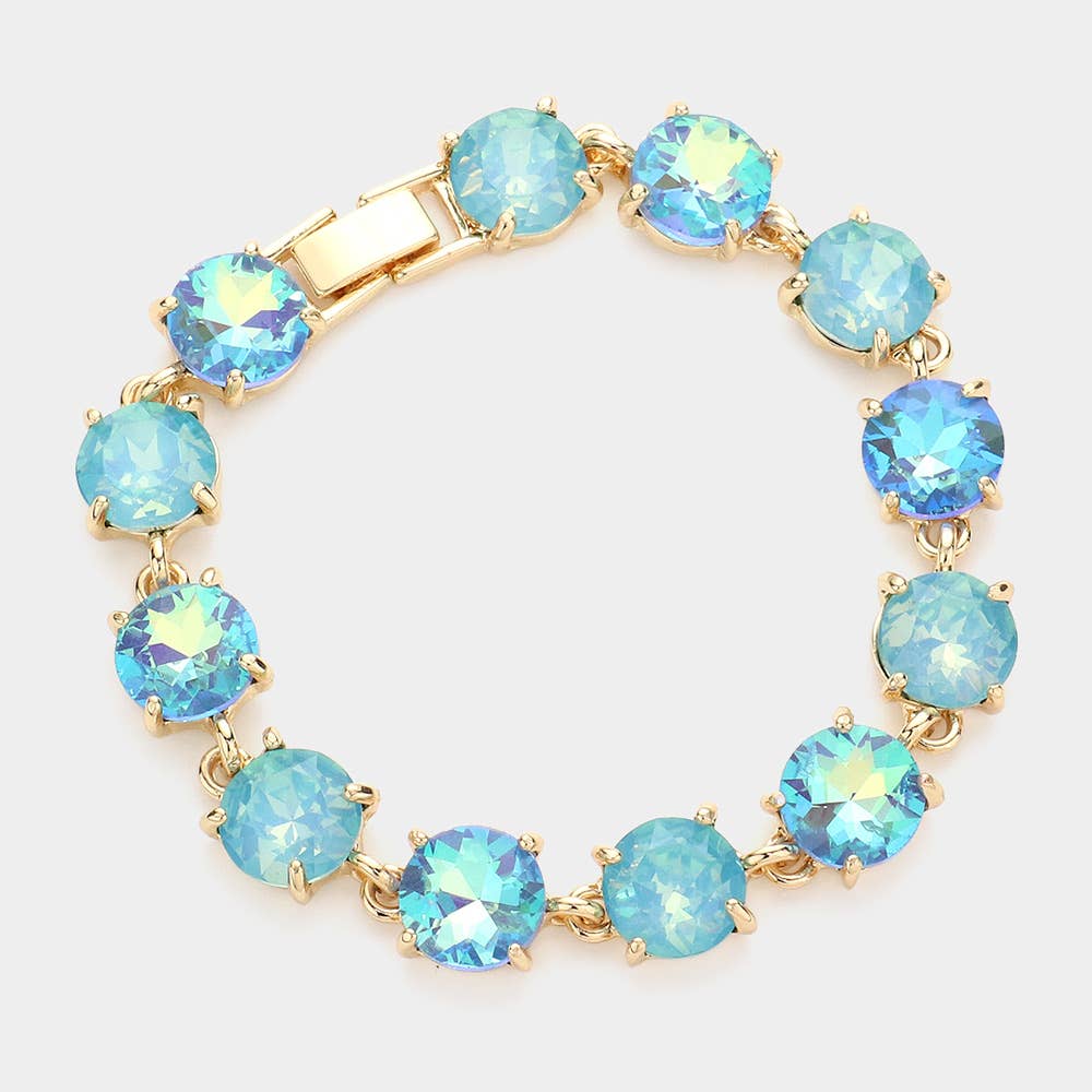 Round Stone Link Evening Bracelet: AB,Aqua