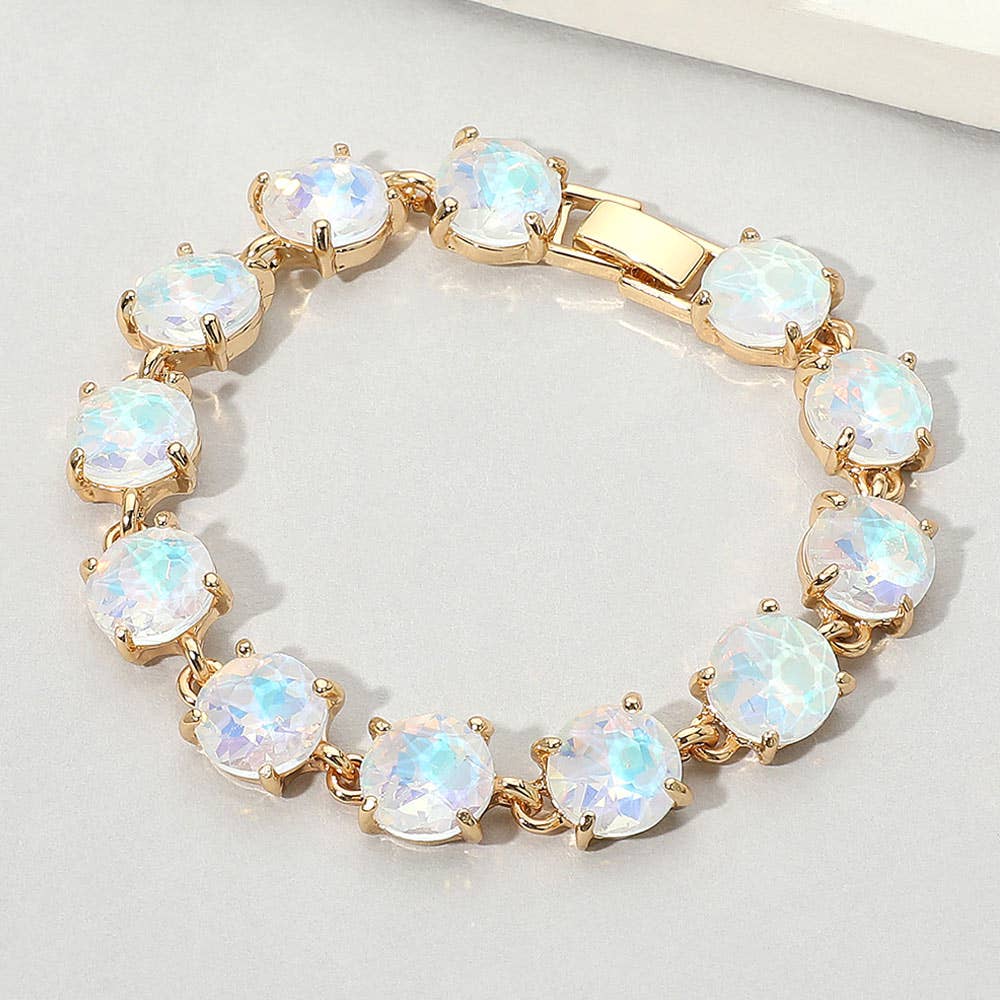 Round Stone Link Evening Bracelet: AB,Aqua