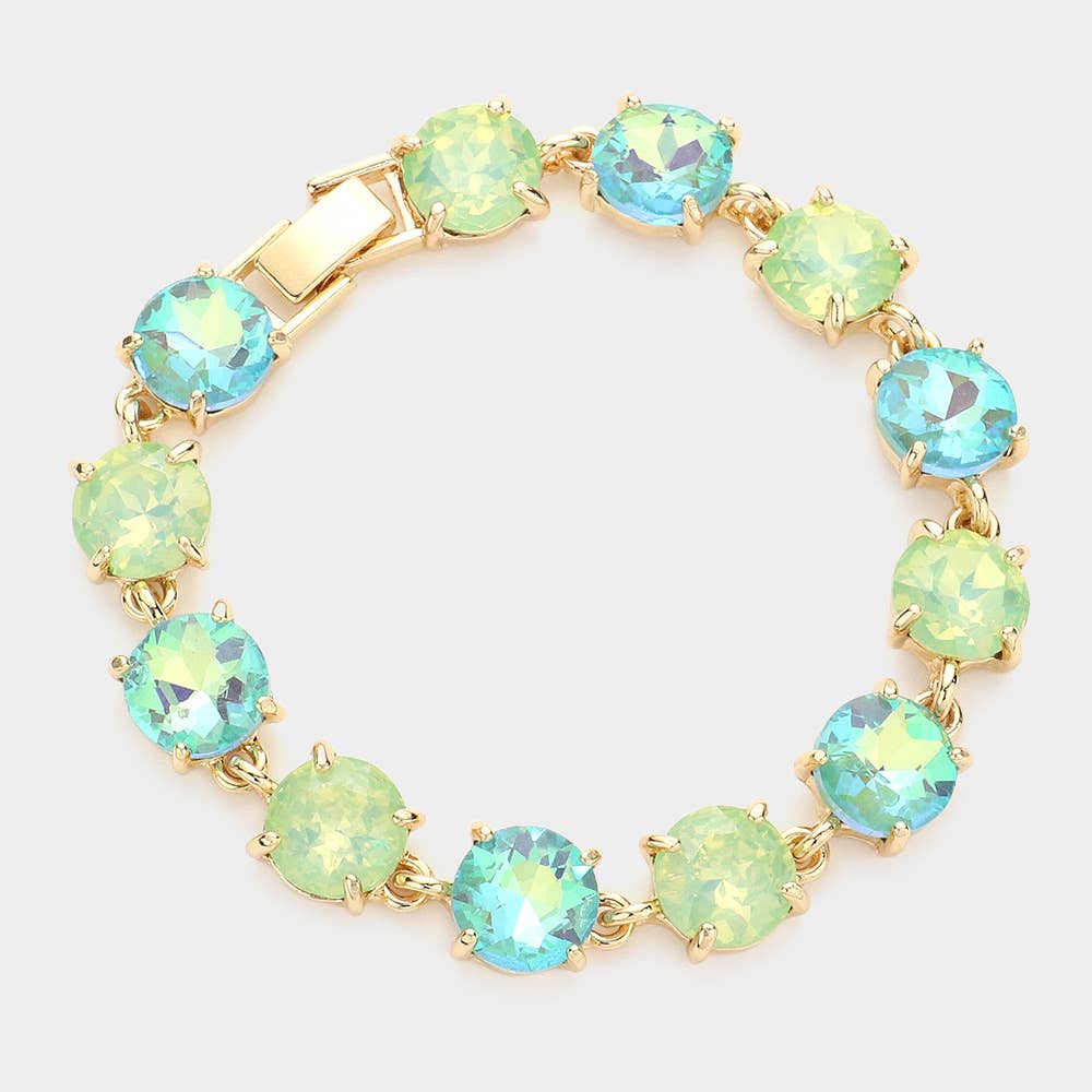 Round Stone Link Evening Bracelet: AB,Aqua