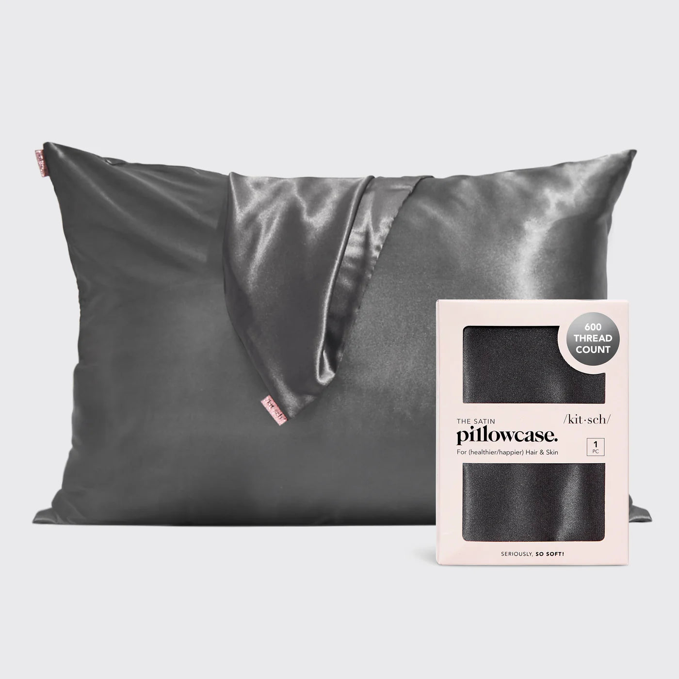 KITSCH Queen Satin Pillowcase in Charcoal