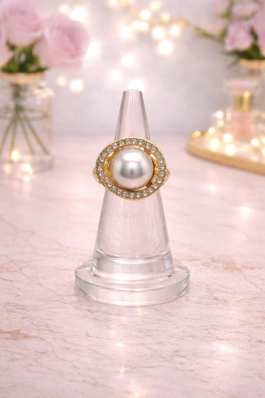 Crystal Pearl Gold Ring