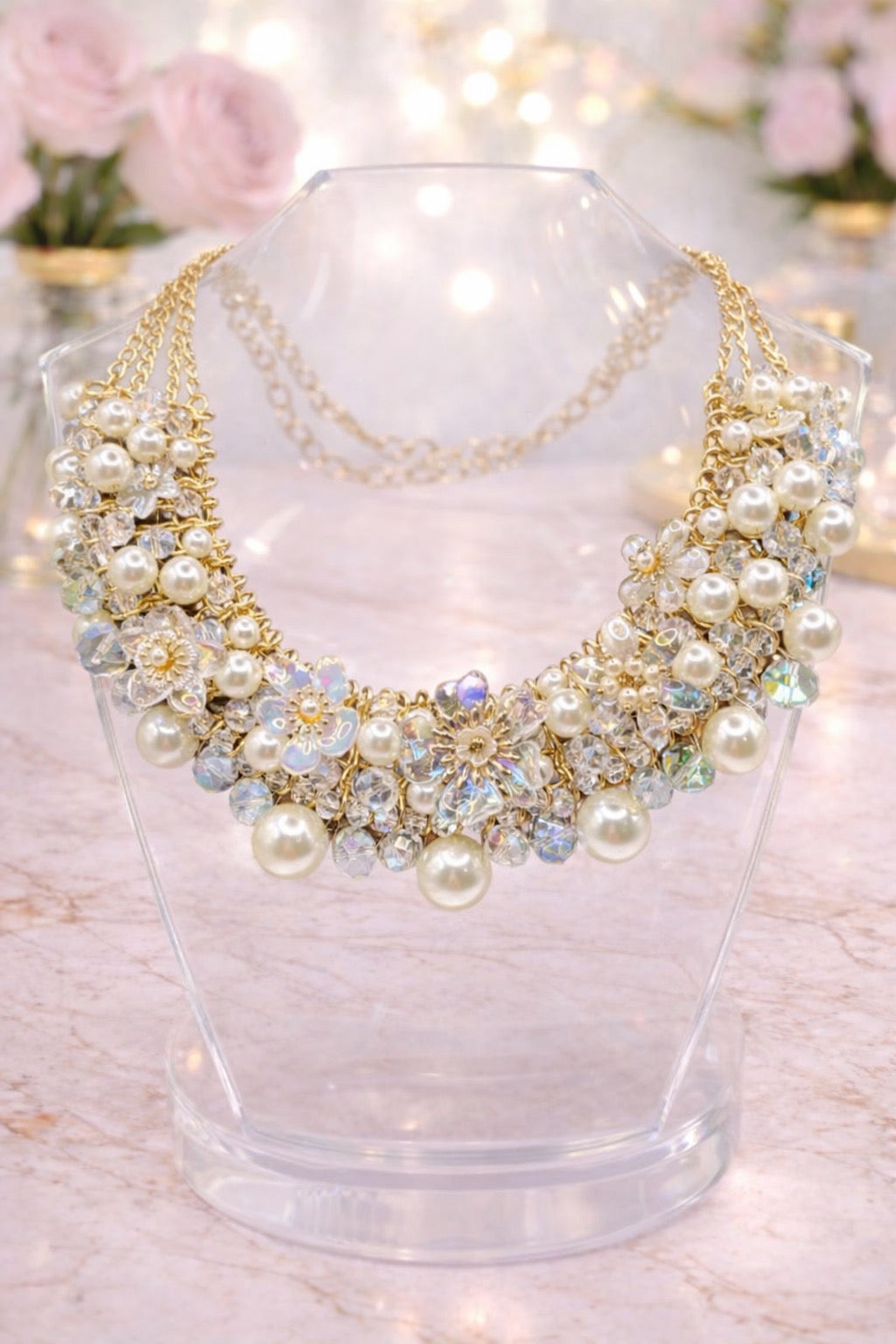 Pearl and Crystal Statement Necklace