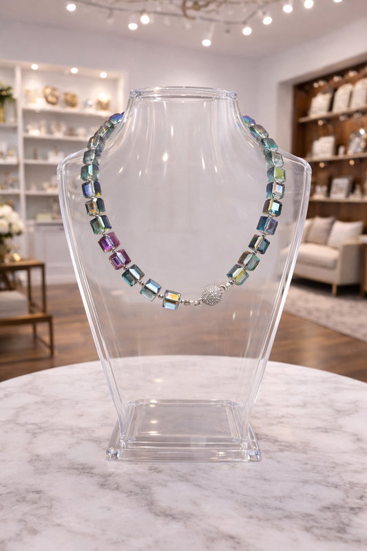 Volcano Crystal Cube Magnetic Closure Necklace