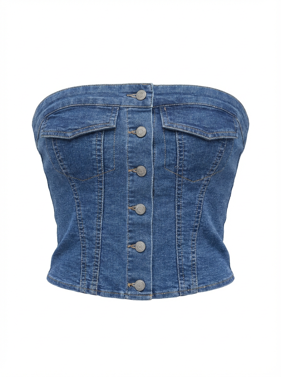 MARTINA BUTTON DOWN PLACKET STRETCH DENIM TUBE TOP