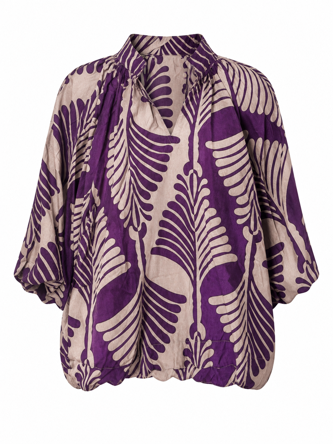 Vera Leaf Print Blouse Plum