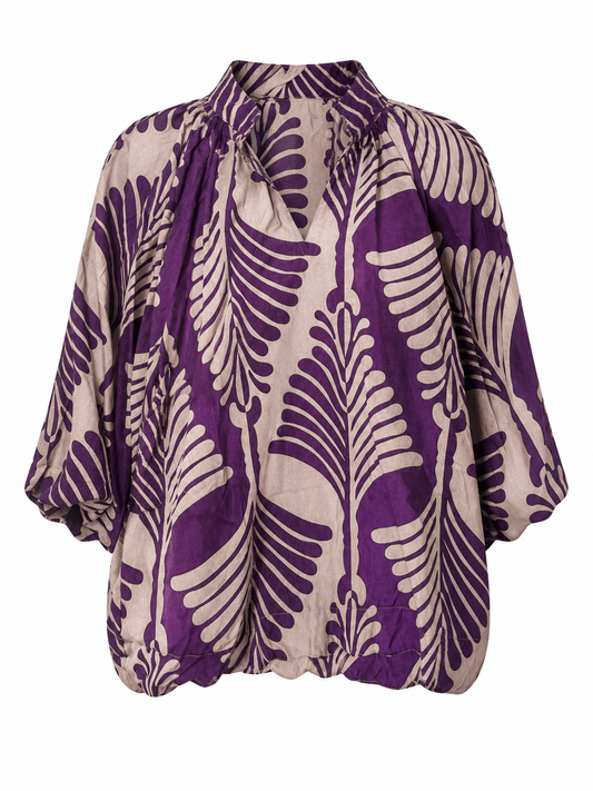 Vera Leaf Print Blouse Plum