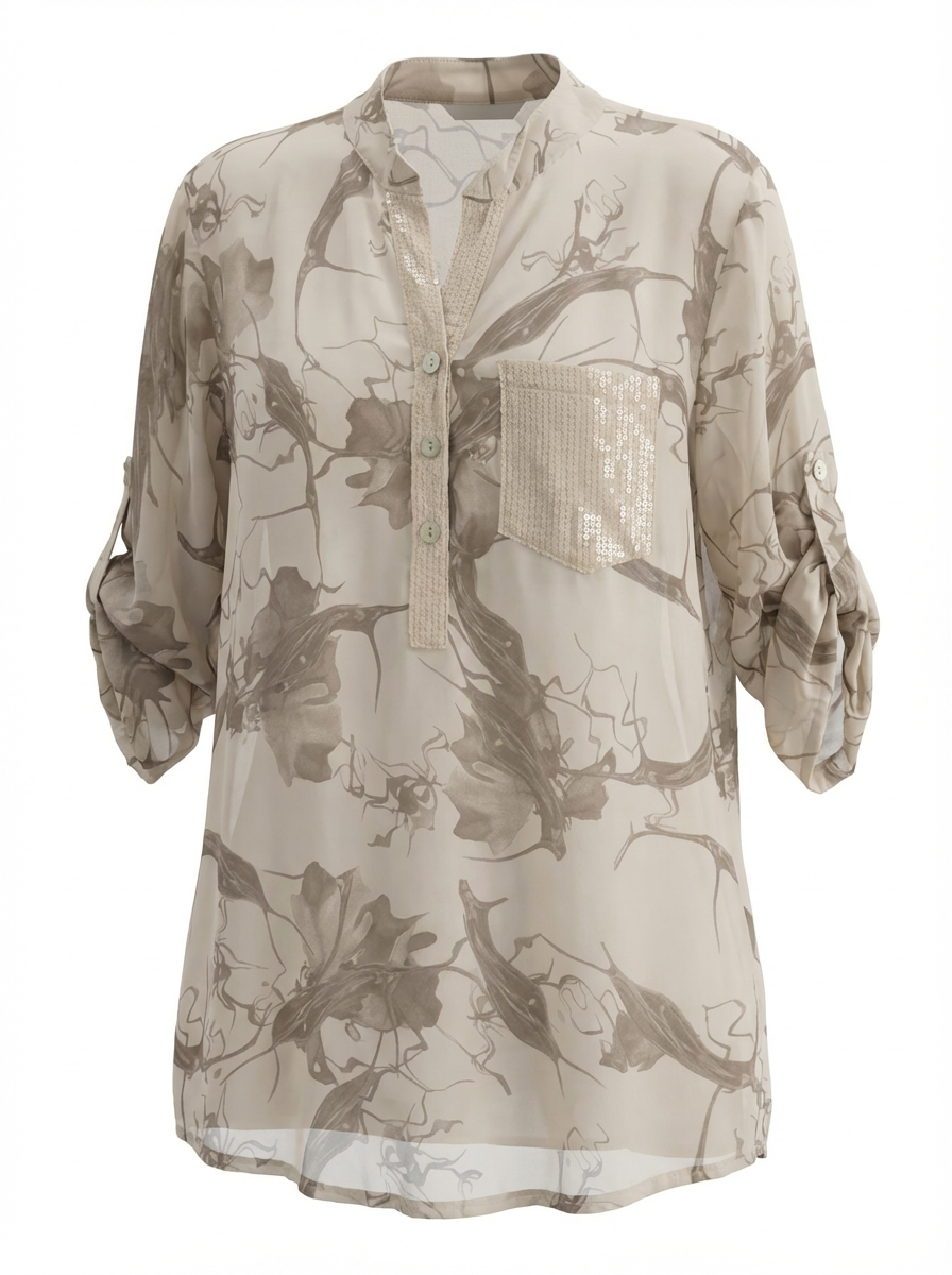 Paloma Printed One Pocket Sequin Top Cream with Marbling