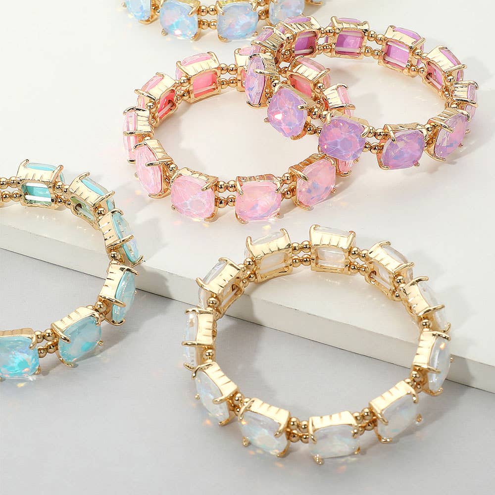 Cushion Square Stone Stretch Evening Bracelet: GCL