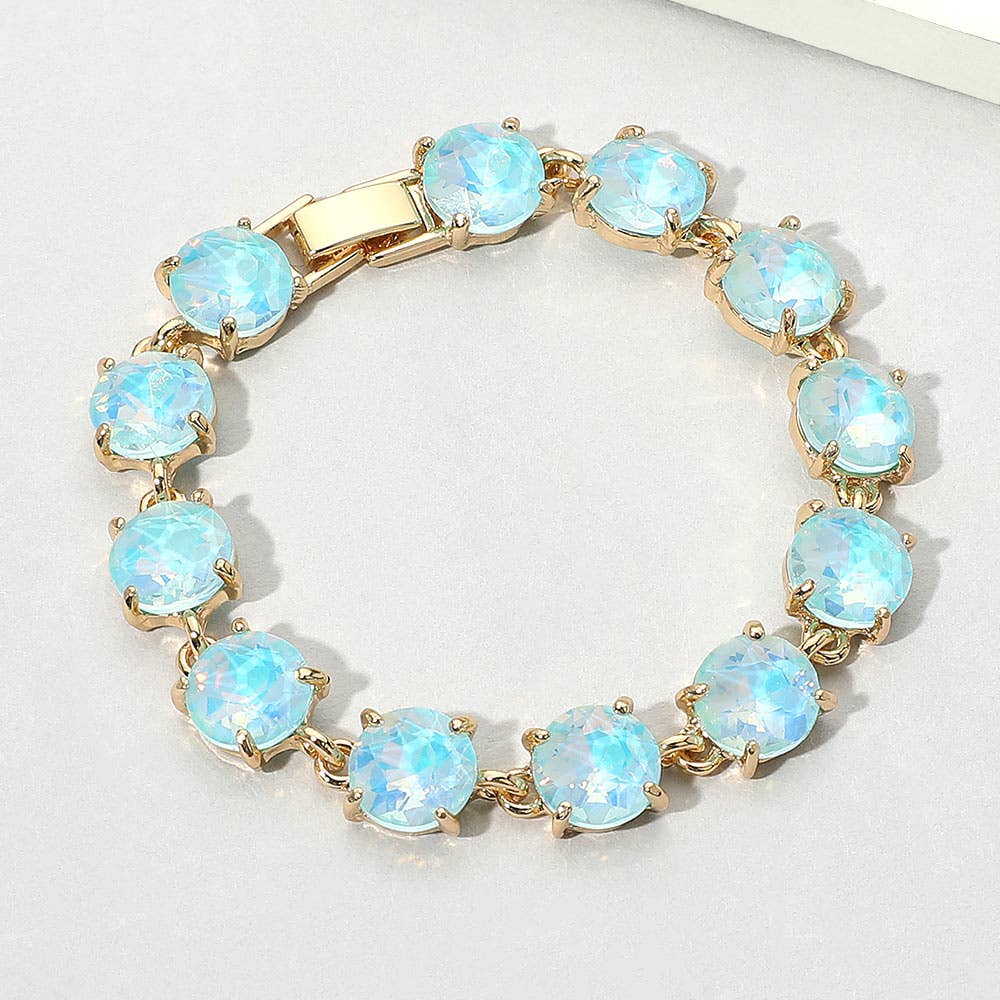 Round Stone Link Evening Bracelet: AB,Aqua