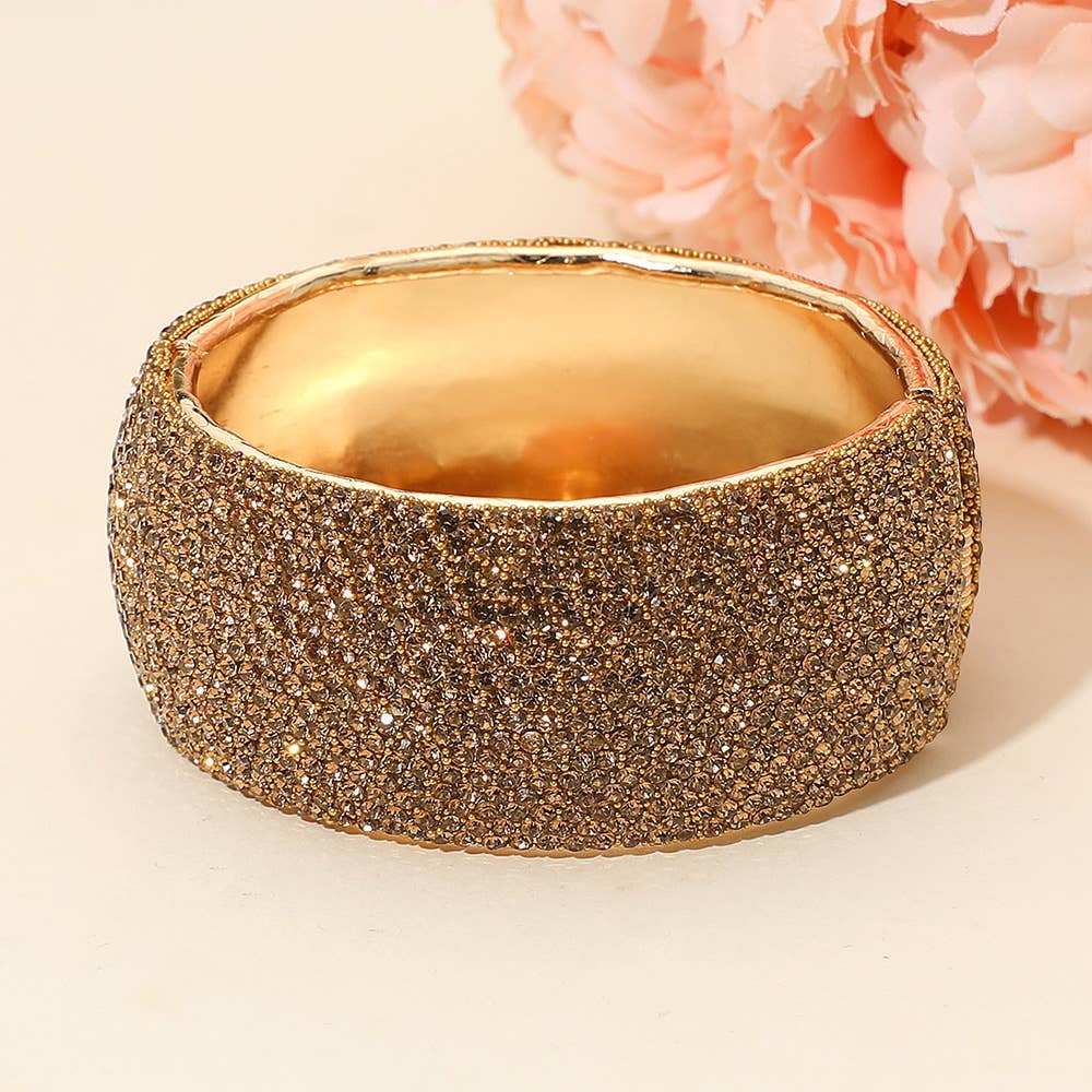 Wide Rhinestone Pearl Paved Hinged Evening Bangle Bracelet: Gold,Lt Col Topaz