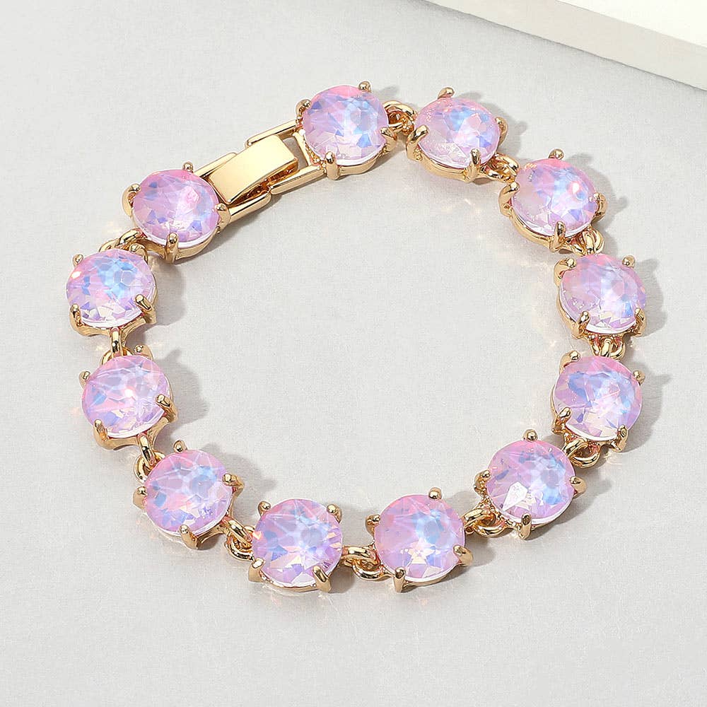 Round Stone Link Evening Bracelet: AB,Aqua