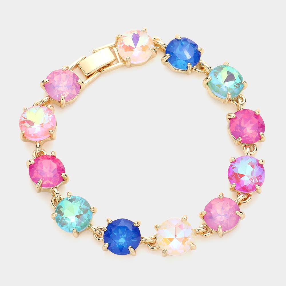 Round Stone Link Evening Bracelet: AB,Aqua