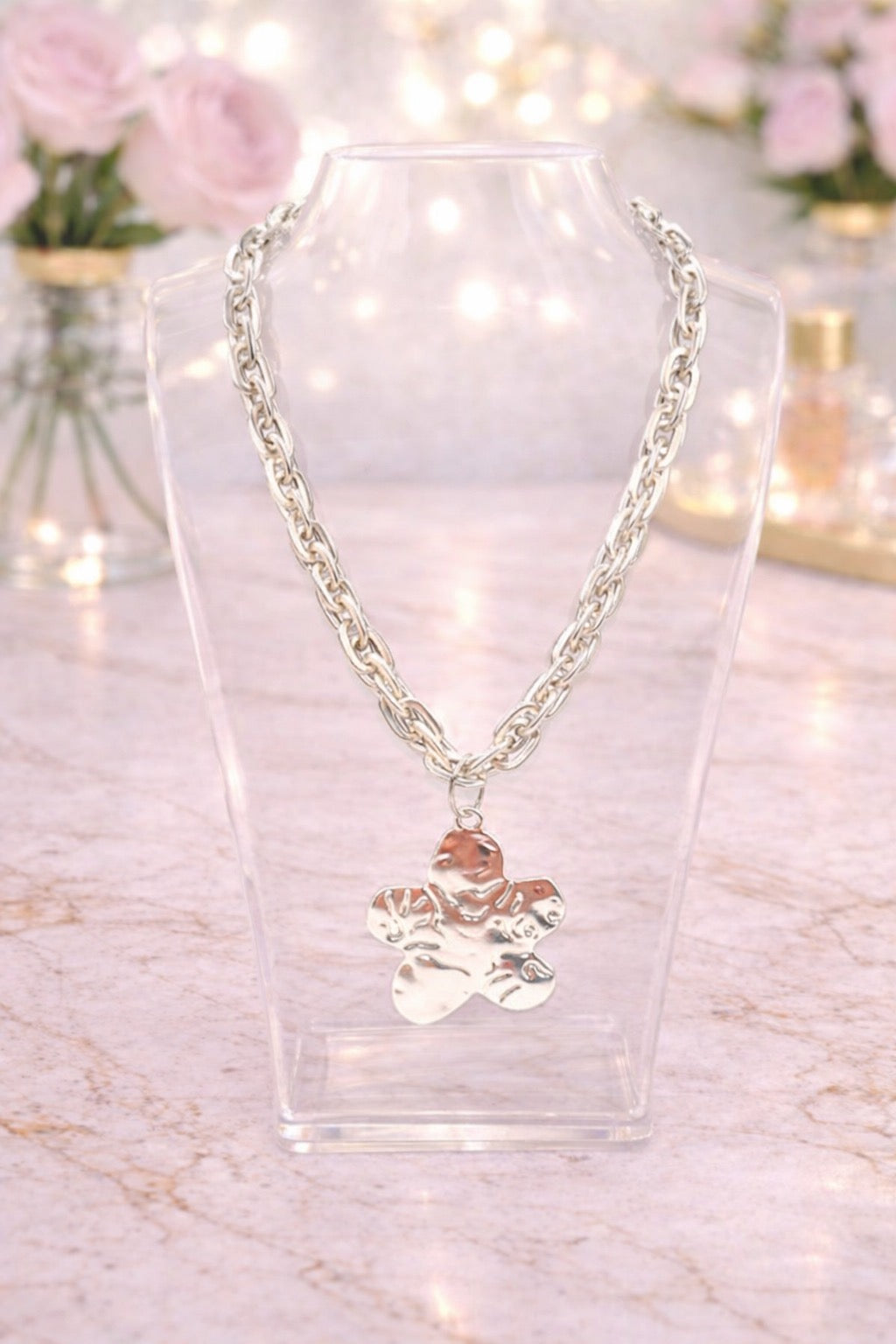 Matte Silver Flower Necklace