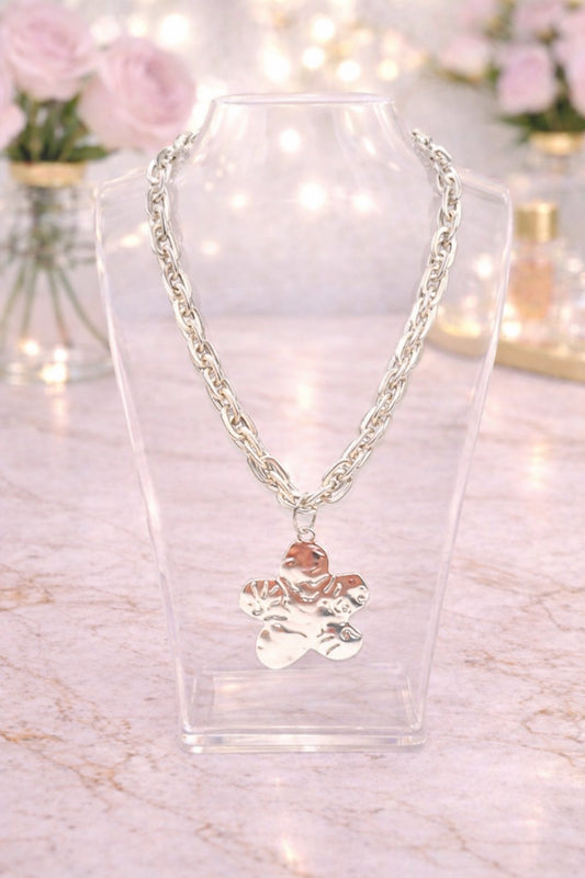 Matte Silver Flower Necklace