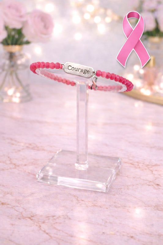 Sterling Silver/Beads Breast Cancer Awareness Bracelet