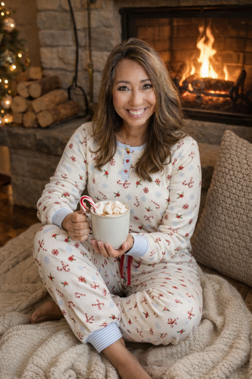 PJ Salvage Candy Cane Waffle Knit Large