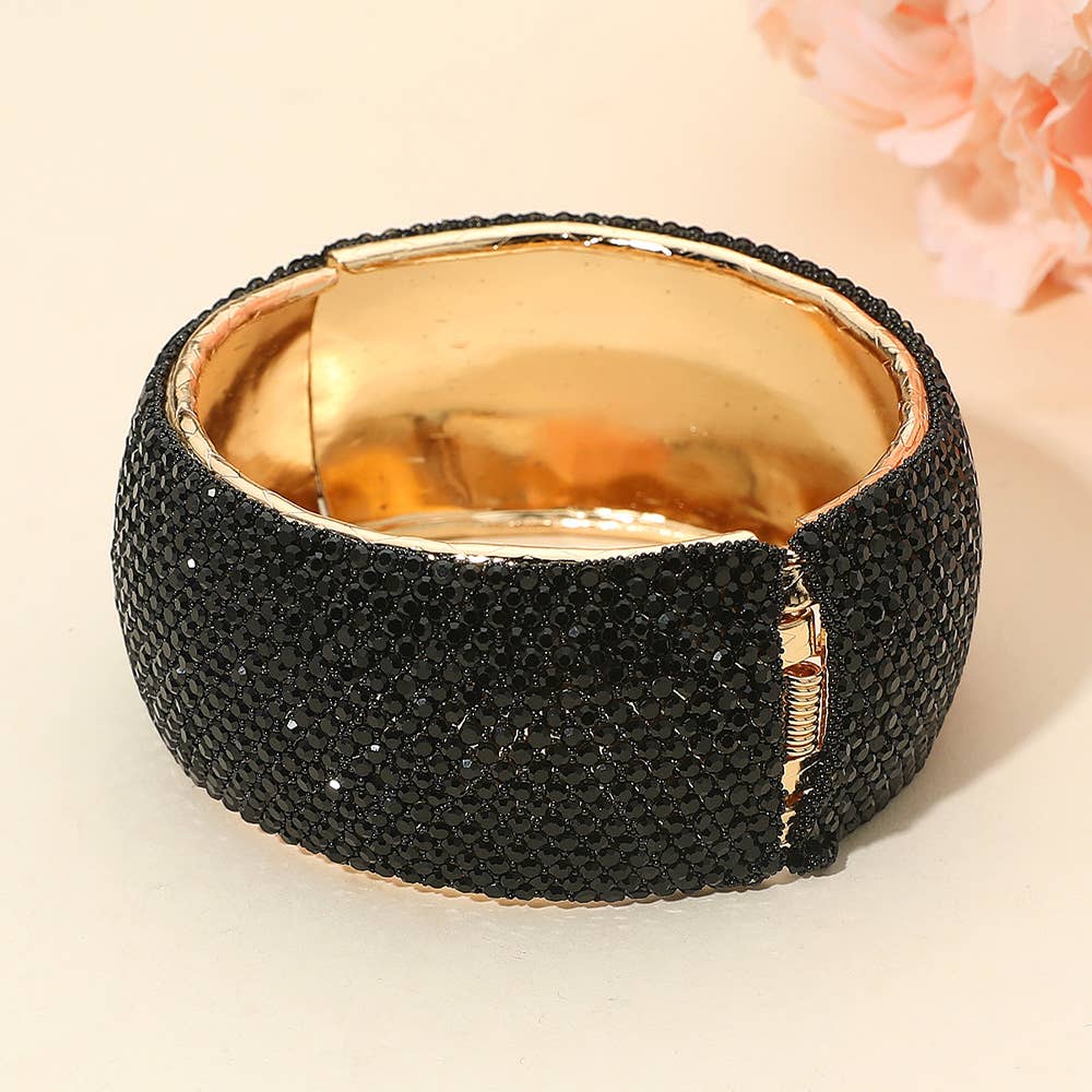 Wide Rhinestone Pearl Paved Hinged Evening Bangle Bracelet: Gold,Lt Col Topaz