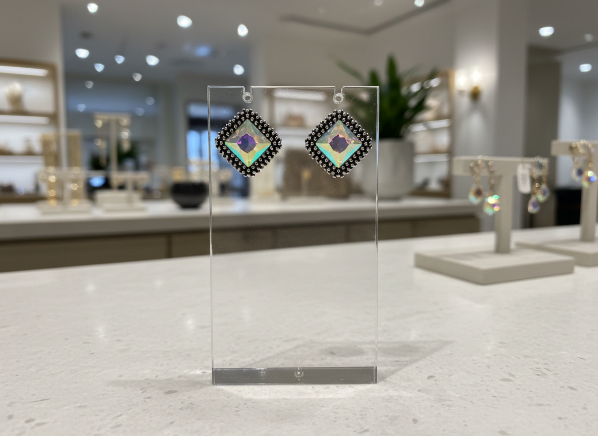 Square Silver AB Stone Earrings